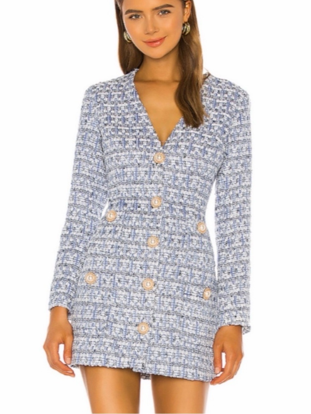 Atoir Need Your Love Tweed Lurex Mini Blazer Dress in Powder Blue Sz L/12 RARE